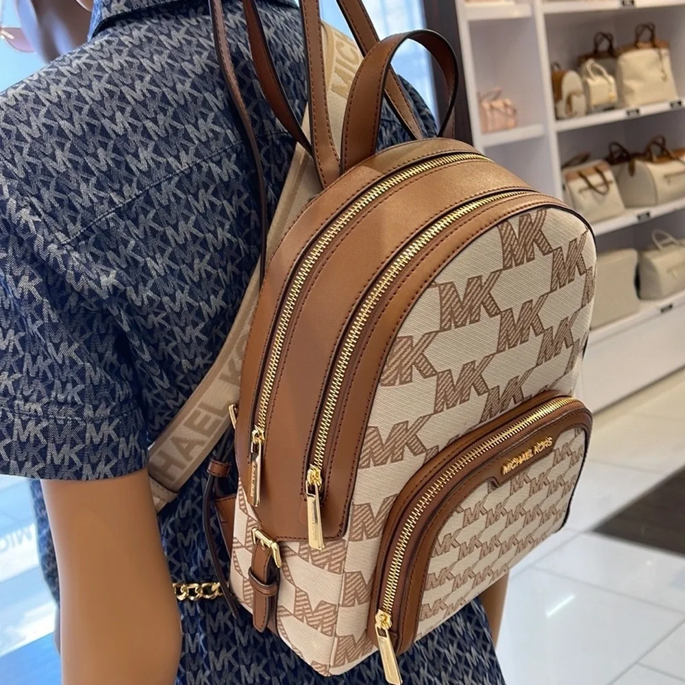 Michael Kors Jaycee Medium Logo Zip Pocket Backpack 35S3G8TB2J LUGGAGE